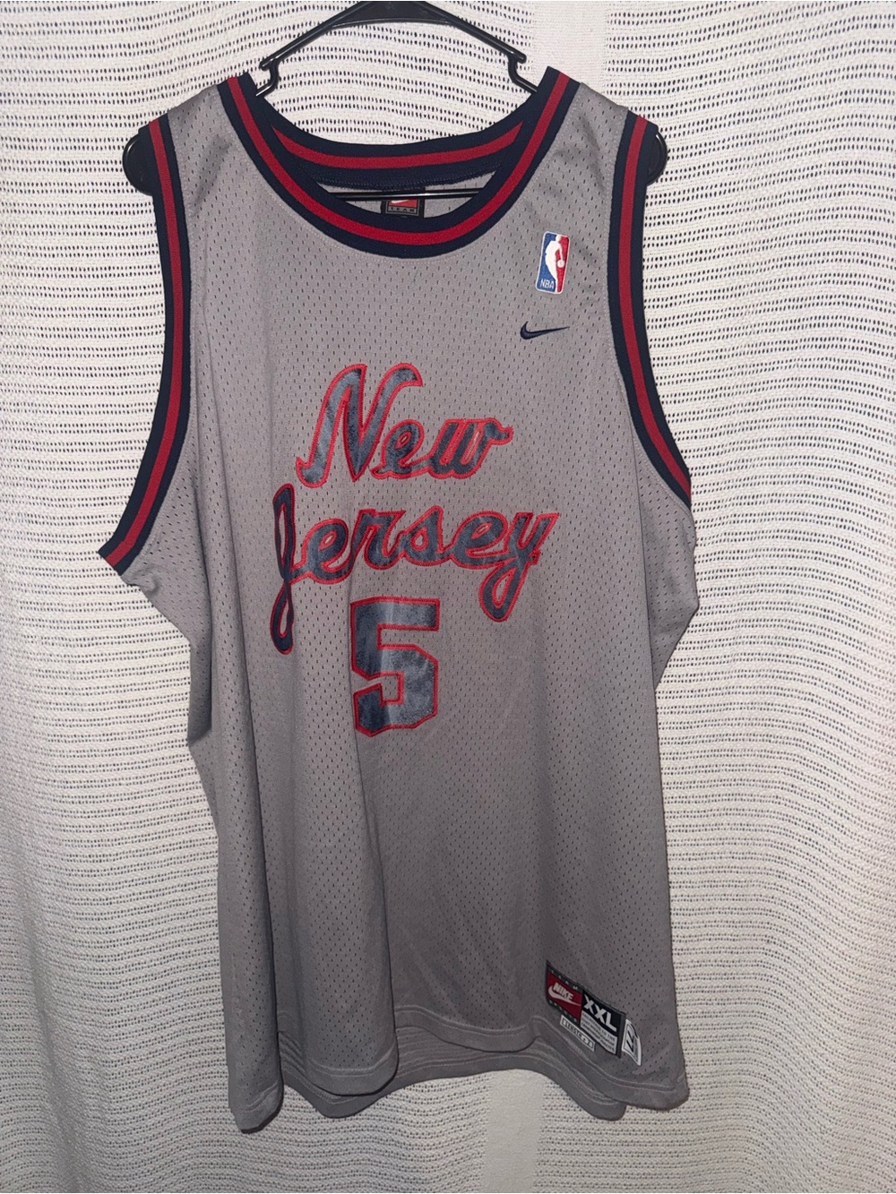 Nike New Jersey Gray Basketball Jersey with Red and Blue Trim